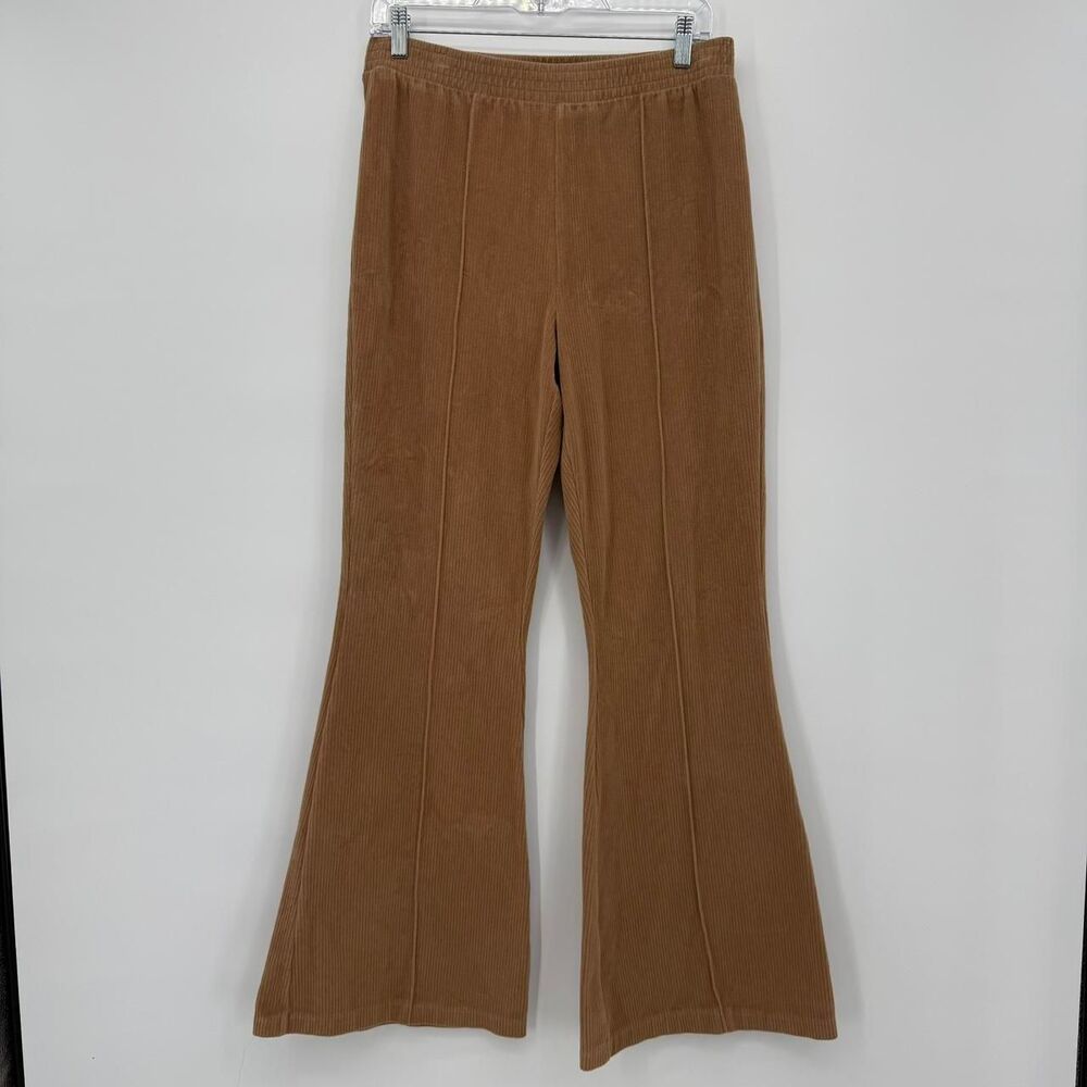 Aerie Brown Tan Ribbed Flare Elastic Pants Size Large *Long* Velour